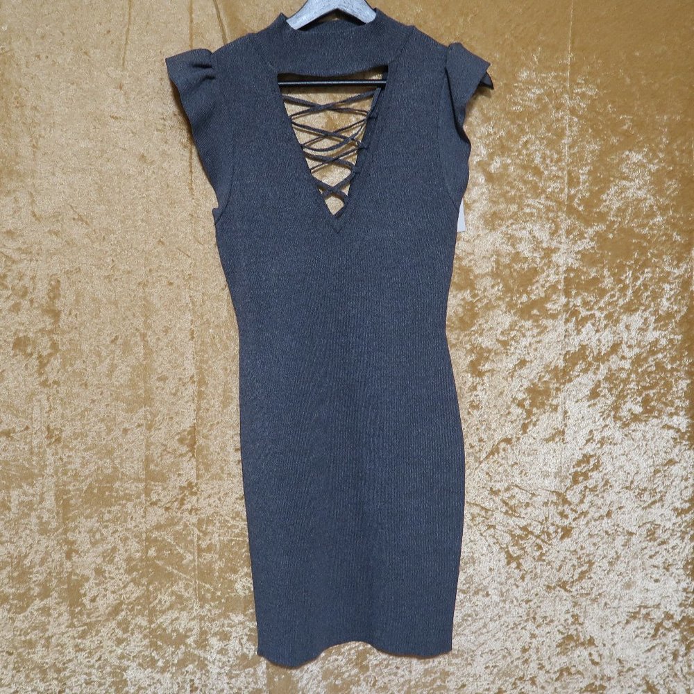 Wow Couture Gray Mock Choker Bodycon Dress -  Large